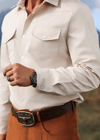 Светло-бежевая классическая, кэжуал рубашка однотонная SHEIN