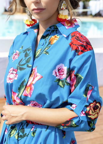 Голубое пляжное платье рубашка Indiano с цветочным принтом