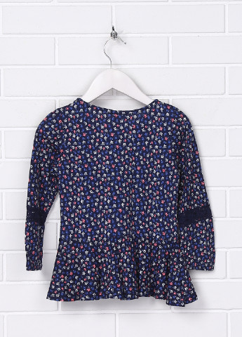 Темно-синяя цветочной расцветки блузка с длинным рукавом Topolino летняя