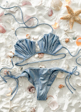 Серо-синий летний купальник (лиф, трусики) бикини, раздельный SHEIN