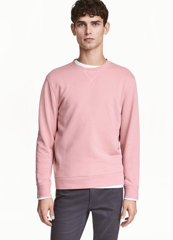 Свитшот H&M - Прямой крой однотонный светло-розовый кэжуал, спортивный хлопок - (275239886)