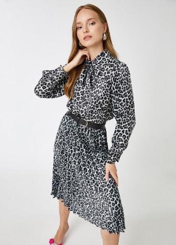 Черно-белая классическая рубашка леопардовый KOTON