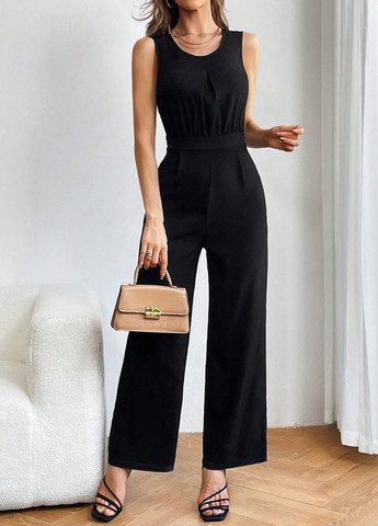 Комбінезон SHEIN комбінезон-брюки однотонний чорний кежуал поліестер