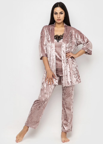Світло-рожевий демісезонний комплект (майка, штани, халат) Ghazel