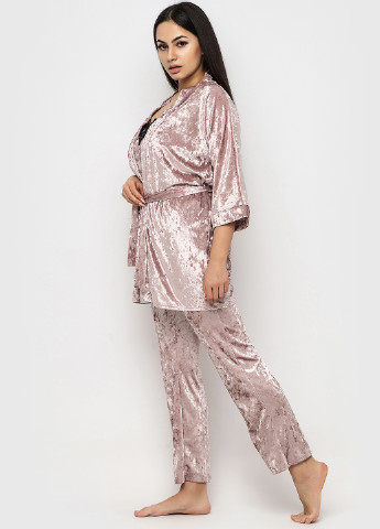 Светло-розовый демисезонный комплект (майка, брюки, халат) Ghazel