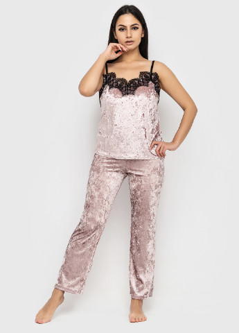 Светло-розовый демисезонный комплект (майка, брюки, халат) Ghazel