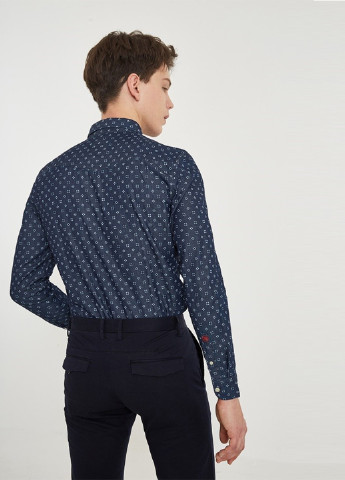 Темно-синяя классическая рубашка с геометрическим узором Jack & Jones