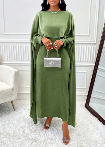 Зеленое кэжуал, вечернее платье платье-кейп SHEIN однотонное