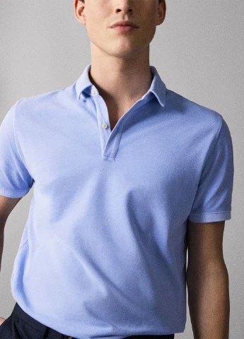 Голубой футболка-поло для мужчин Massimo Dutti однотонная