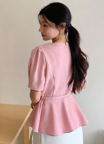 Розовая блуза с баской SHEIN