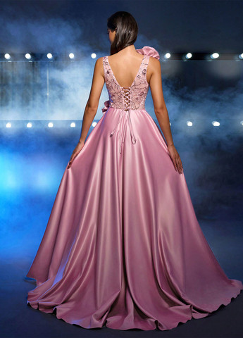 Светло-розовое праздничный, вечернее платье клеш, с открытой спиной SHEIN однотонное