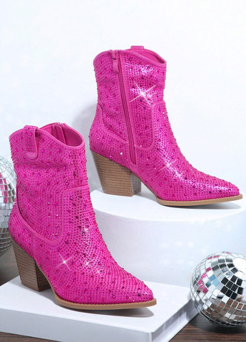 Осенние ботинки казаки SHEIN со стразами из искусственной кожи