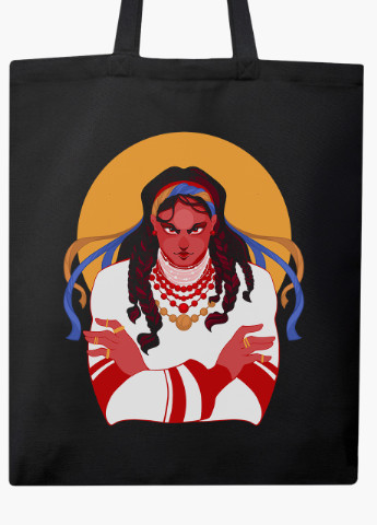 Эко сумка Украинка (9227-3768-5) черная на молнии с карманом MobiPrint (253110182)