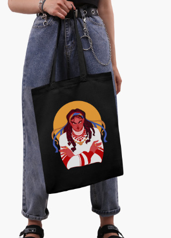 Эко сумка Украинка (9227-3768-5) черная на молнии с карманом MobiPrint (253110182)