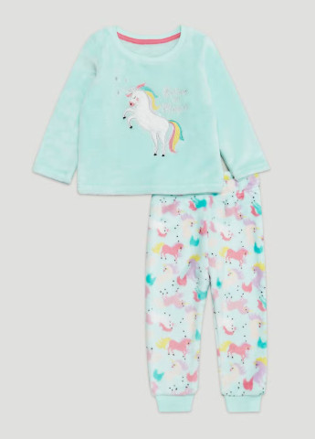 Бирюзовая зимняя детская теплая пижама для девочки 104-110 размер бирюзовая 2910537 кофта + брюки Matalan