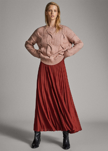 Бордовая кэжуал однотонная юбка Massimo Dutti плиссе
