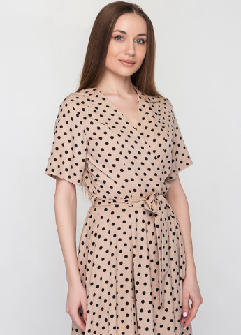 Бежева кежуал сукня з спідницею-сонце O`zona milano в горошок