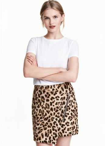 Коричневая кэжуал леопардовая юбка H&M на запах