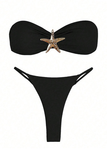 Черный демисезонный купальник (лиф, трусики) бандо, раздельный SHEIN