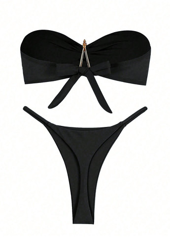 Черный демисезонный купальник (лиф, трусики) бандо, раздельный SHEIN