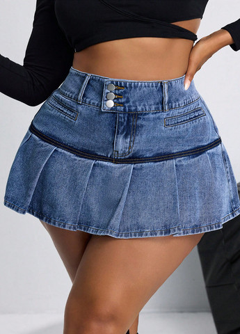 Синяя джинсовая варенка юбка SHEIN плиссе