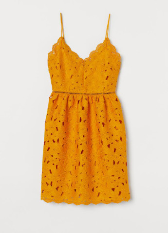 Жовтий кежуал сукня з мережива з v-вирізом H&M однотонна