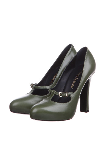 Зеленые женские кэжуал туфли с пряжкой на высоком каблуке итальянские - фото