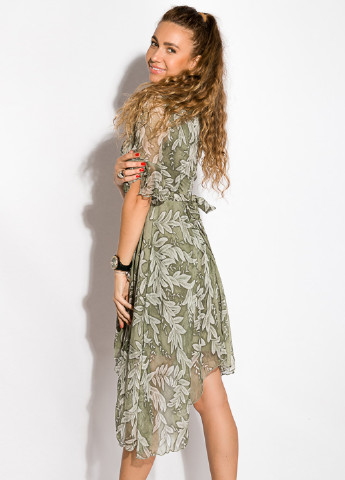 Оливковое кэжуал платье а-силуэт Time of Style с рисунком