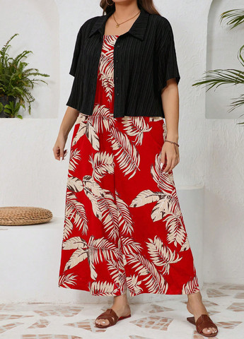 Червоний літній комплект (сукня, жакет) SHEIN