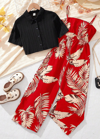 Червоний літній комплект (сукня, жакет) SHEIN