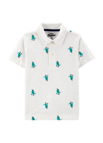 Белая детская футболка-поло для мальчика OshKosh динозавр