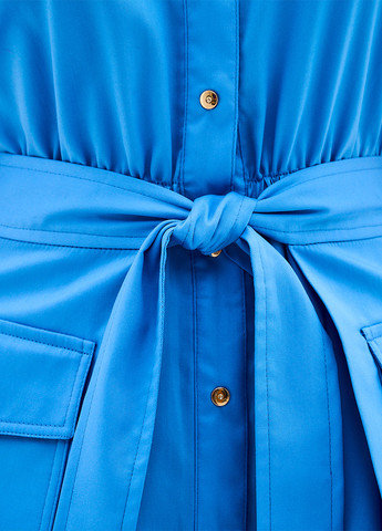 Темно-голубое кэжуал платье с баской BGL однотонное