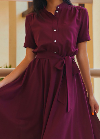 Бордовое кэжуал платье шифоновое с коротким рукавом цвета марсала SL.IRA