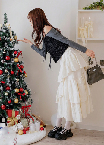 Белая кэжуал однотонная юбка SHEIN клешированная