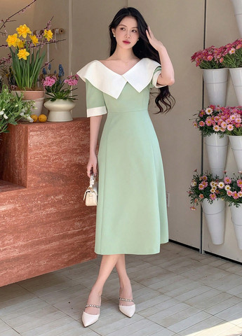 Темно-бежевое кэжуал платье клеш SHEIN однотонное