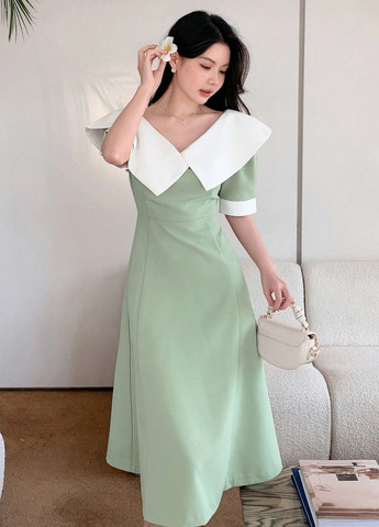 Темно-бежевое кэжуал платье клеш SHEIN однотонное