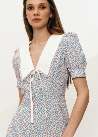 Блакитна кежуал сукня в стилі армпір Gepur з квітковим принтом