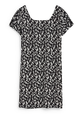 Черное кэжуал платье платье-футболка C&A с цветочным принтом