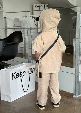 Кремовый летний костюм (футболка, брюки) брючный SHEIN