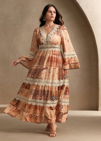 Світло-оранжева кежуал сукня а-силует SHEIN з квітковим принтом