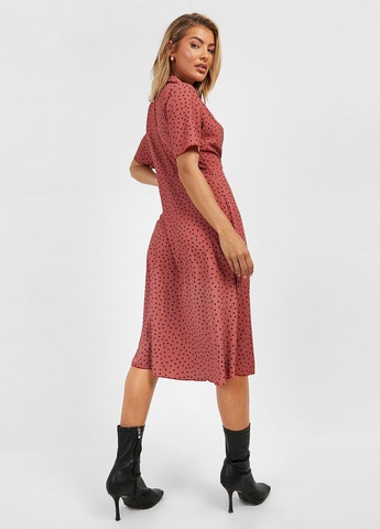 Коралова кежуал сукня кльош Boohoo в горошок