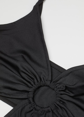 Комбинезон H&M комбинезон-шорты однотонный чёрный спортивный, кэжуал полиэстер