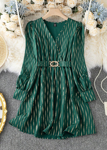 Темно-зеленое кэжуал платье клеш SHEIN в полоску