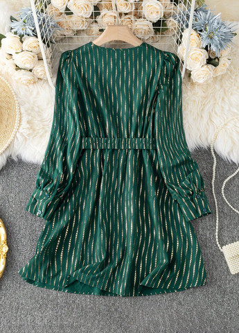 Темно-зеленое кэжуал платье клеш SHEIN в полоску