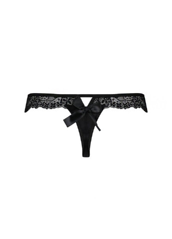 Кружевные трусики-танга с атласным бантиком Naja Thong black L/XL - Passion (255615069)