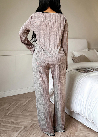Розово-коричневый демисезонный комплект (пуловер, брюки) SHEIN