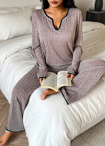 Розово-коричневый демисезонный комплект (пуловер, брюки) SHEIN