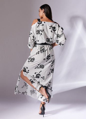 Чорно-білий кежуал сукня кльош, на запах LibeAmore з квітковим принтом