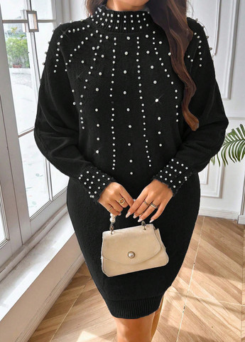 Чорна кежуал сукня сукня светр SHEIN однотонна