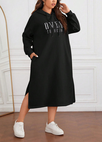 Чорна кежуал сукня сукня-худі SHEIN однотонна